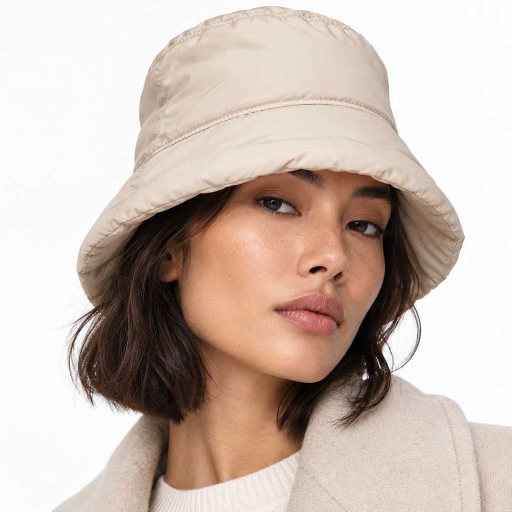 COS Beige Padded Puffer Bucket Hat Womens Size M/L Minimalist Neutral Quilted